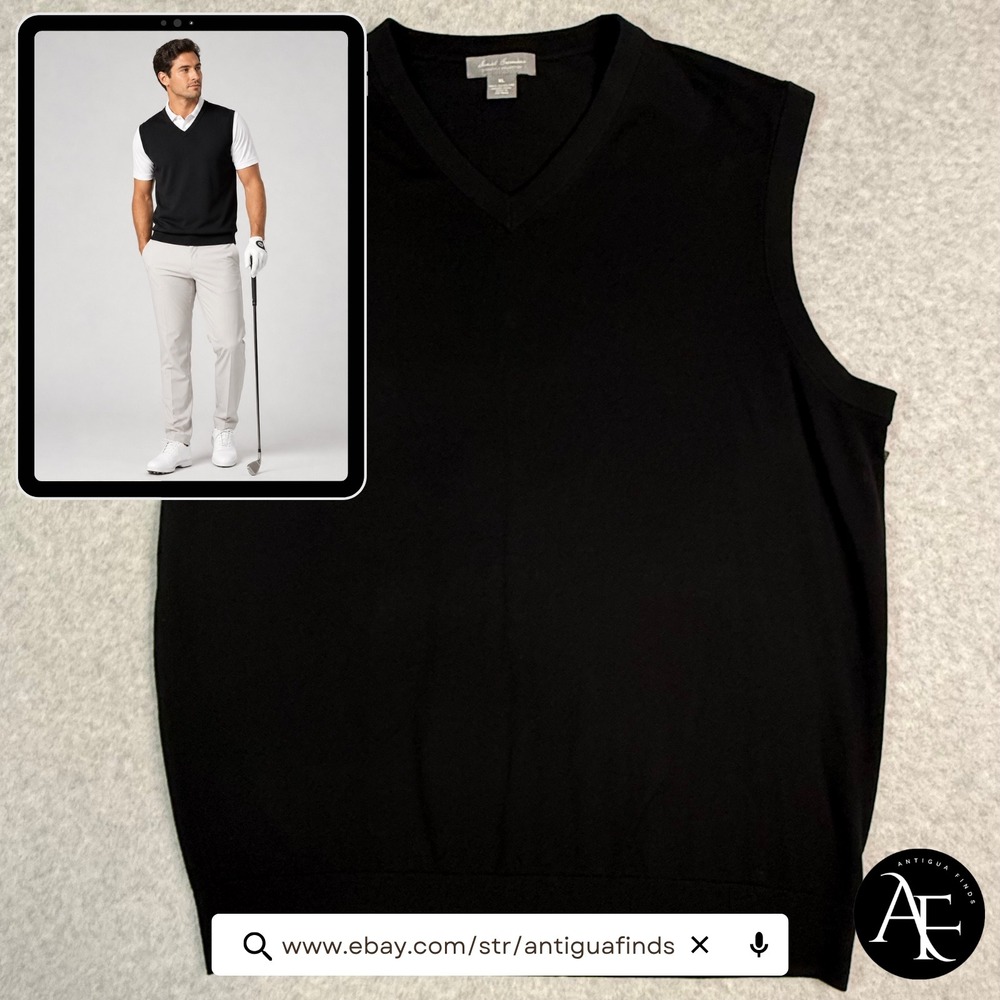 Daniel‎ Cremieux Signature Collection Mens XL Black Extra Fine Merino Wool Vest